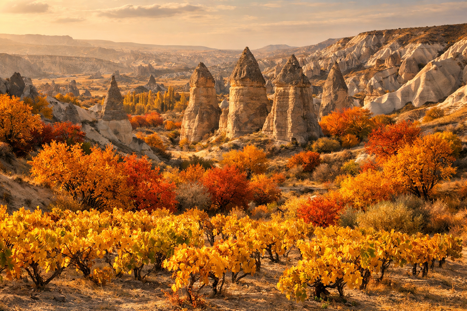 Sonbahar renklerinde Kapadokya manzarasi