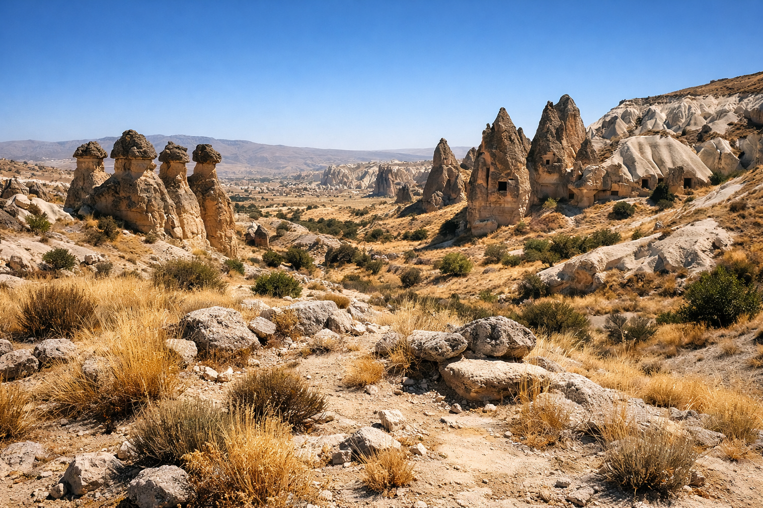 Yaz sicaginda kayalik arazi ve uzun golgeler